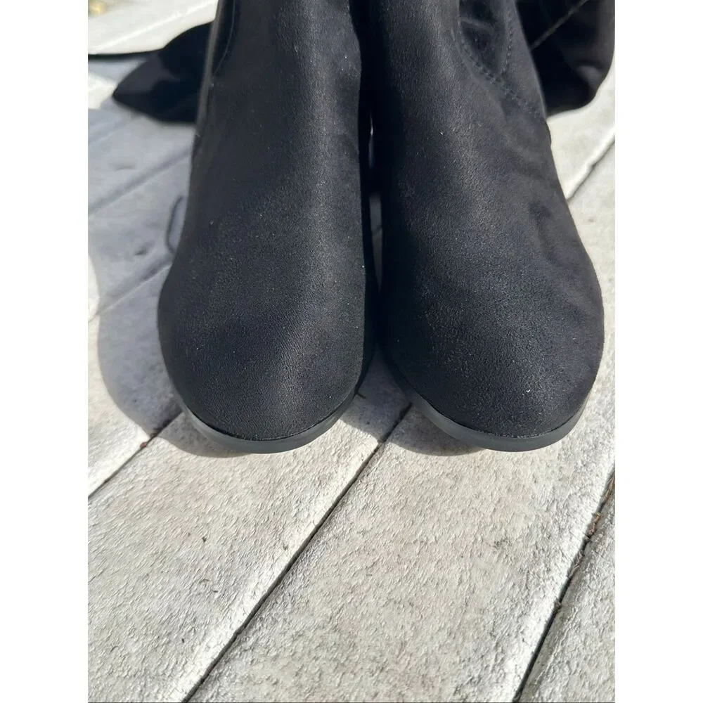 Black Velvet Over The Knee Boots Block Heel Size 7 New Sexy Chic OTK